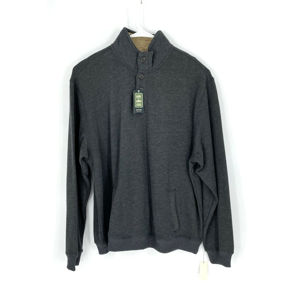 NWT Arrow Mens Size 2XL Saranac Fleece Pullover Sweatshirt 1/4 Zip Gray Pockets